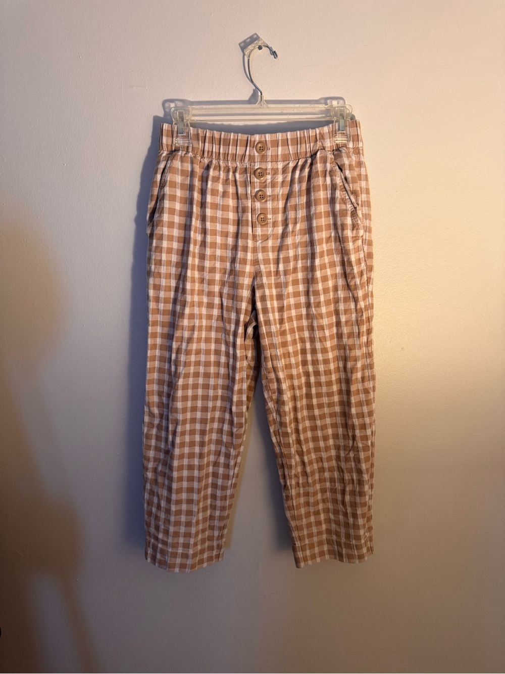 LOFT Tan and White Checkered Chinos